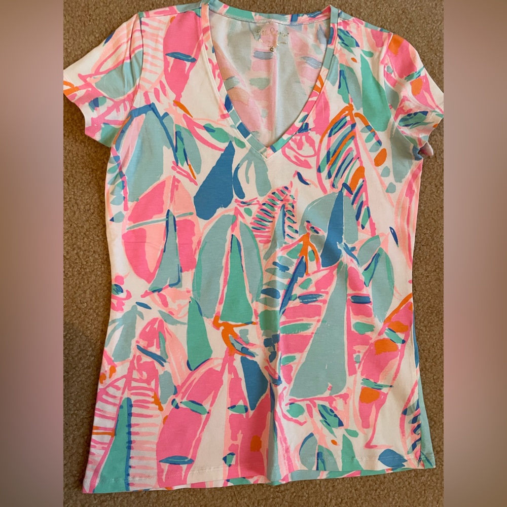 Lilly pulitzer Michele vneck, sailboat, print size extra small EUC